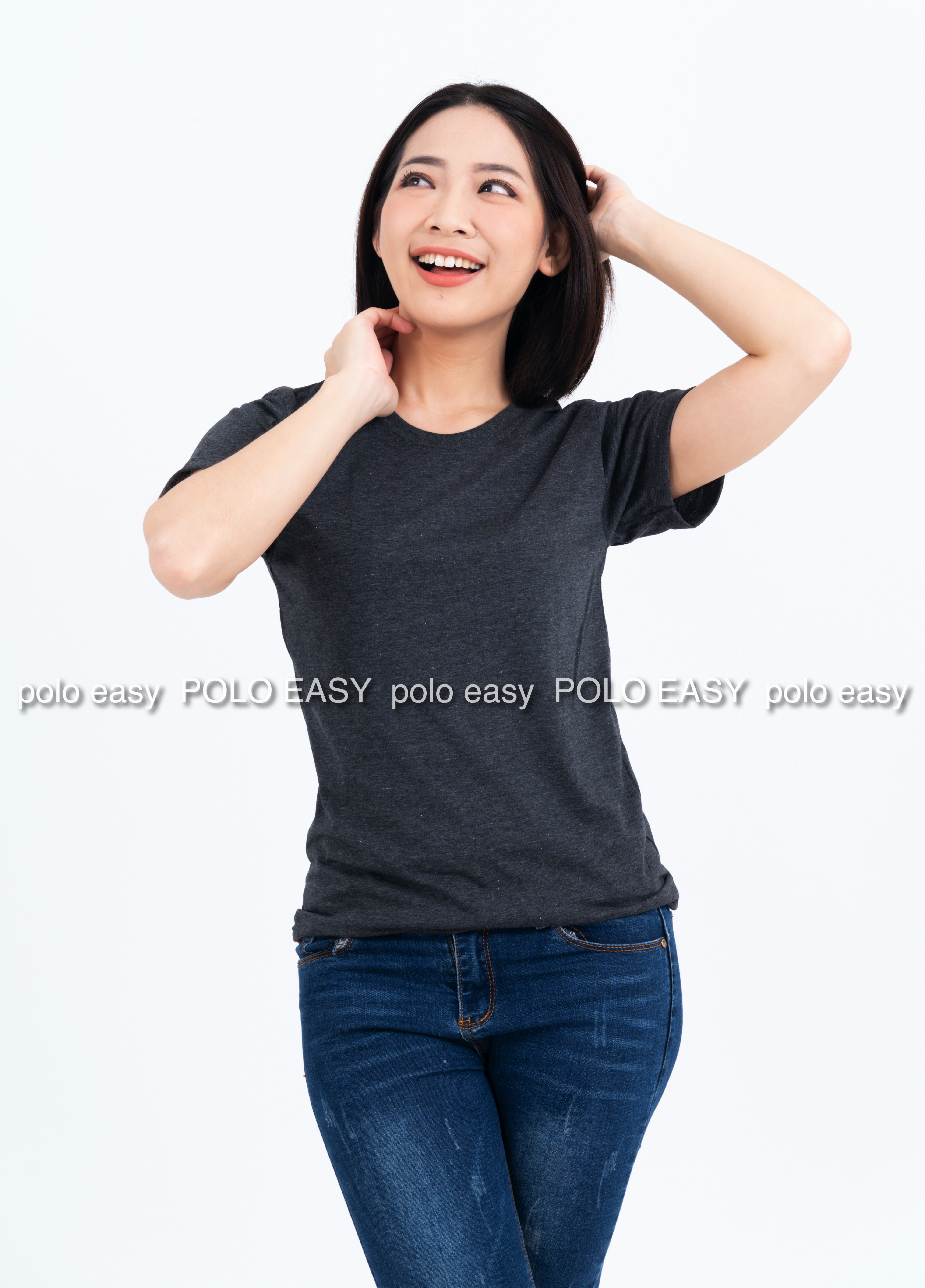 M เสื้อยืด สีดำท็อปดาย คอกลม แขนสั้น Size M
