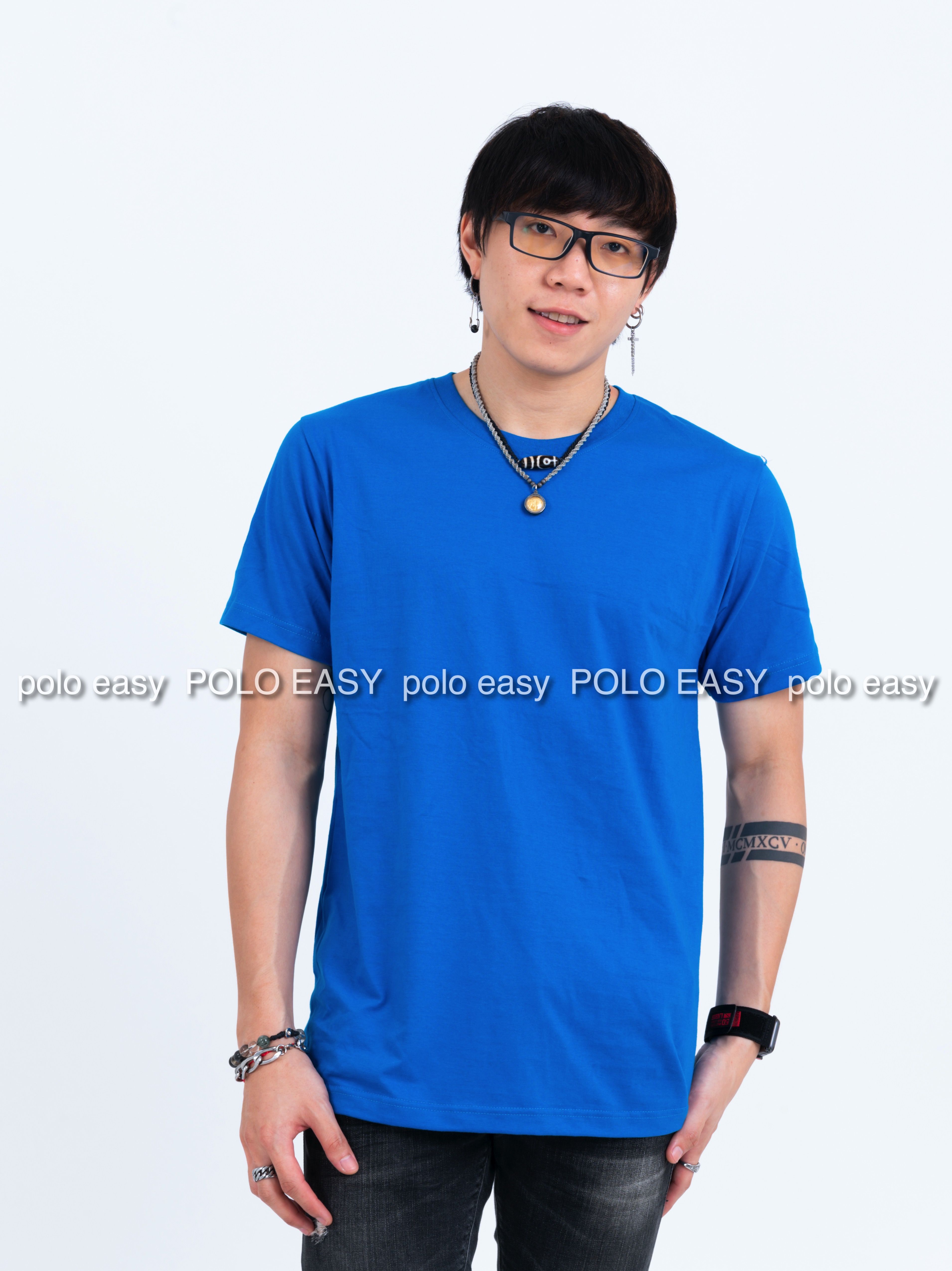 L เสื้อยืด สีฟ้าทะเล คอกลม แขนสั้น Size L