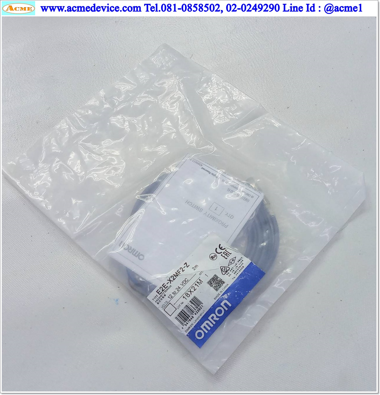 Proximity Omron รุ่น E2E-X2MF2-Z, M8, ระยะ 2mm, 3wire, PNP, NC, Unshielded, Inductive