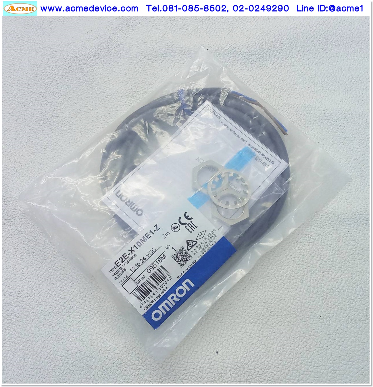 Proximity Omron รุ่น E2E-X10ME1-Z, M18, ระยะ 10mm, 3wire, NPN, NO, Unshielded, Inductive