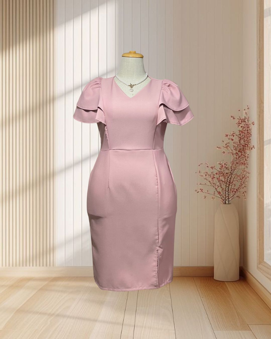 (PRE_LOVED) เดรสสั้นทรงสอบแขนระบายเลเยอร์ 2 ชั้นผ้าบาร์บี้ สีชมพู 2XL