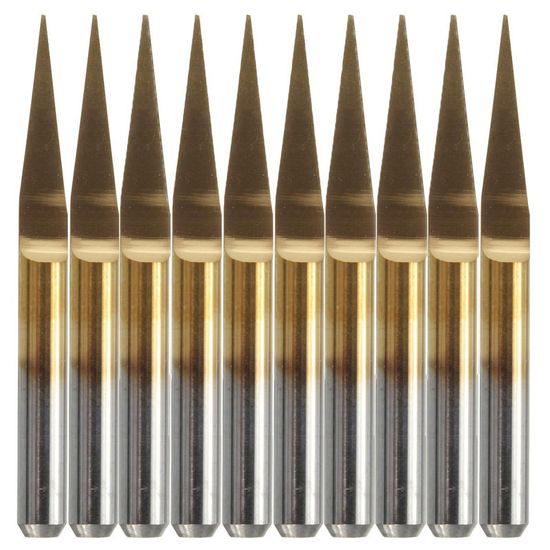 ดอกเอ็นเกรฟวิ่ง 10 องศา ปลาย 0.1 mm เคลือบไทเทเนียม 10 Pcs Titanium Coated Carbide Engraving tool, PCB Bit, Router Tool