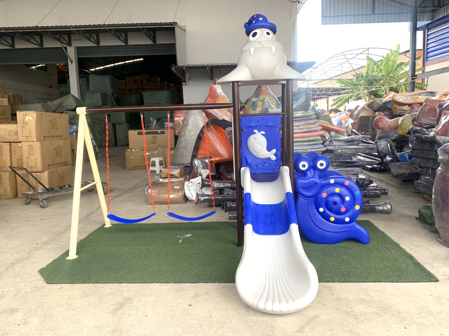 เครื่องเล่นสนาม ชุด เจ้าวอลรัสพร้อมชิงช้า เครื่องเล่นสร้างจินตนาการ