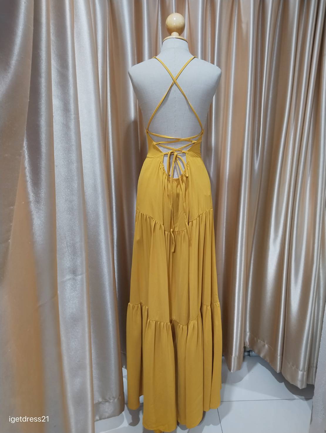 เดรสยาวผูกหลัง สีเหลือง M