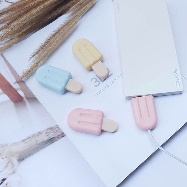 ที่กันสายชาร์จหัก/ขาด รูปไอติม สีชมพูอ่อน