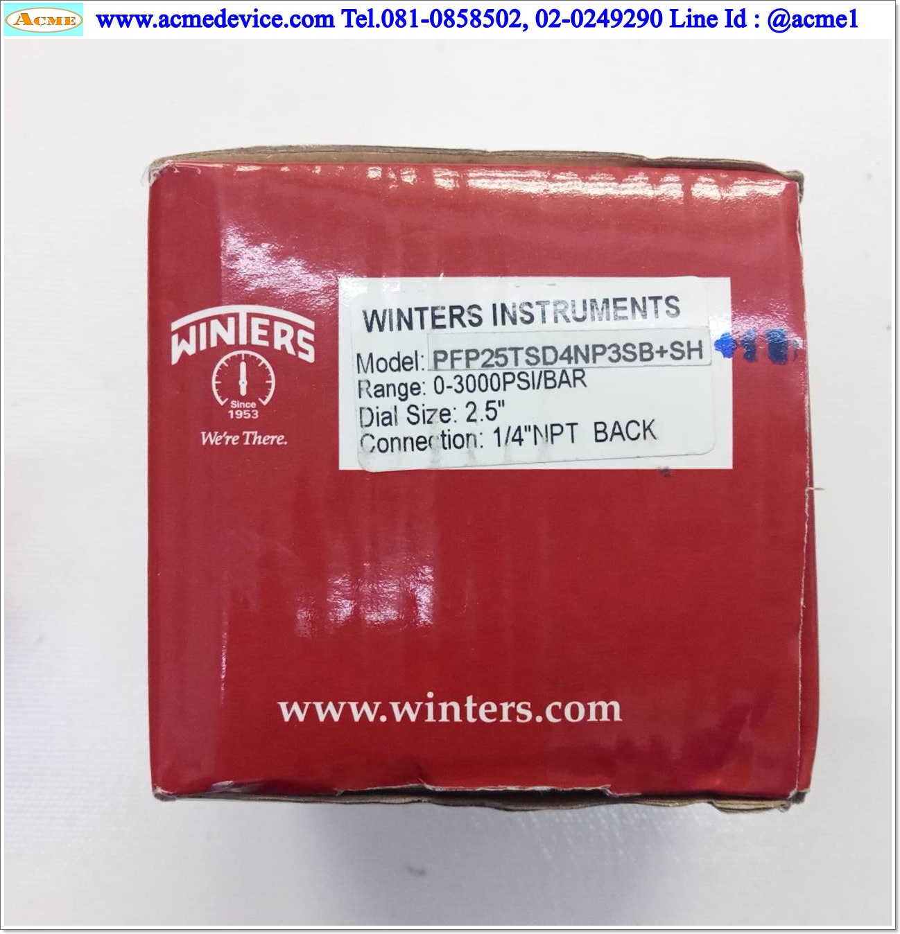 Pressur Gauge Winters รุ่น PFP25TSD4NP3SB+SH, 0-210 Bar, 0-3000 psi, Dai. 2.5", 1/4