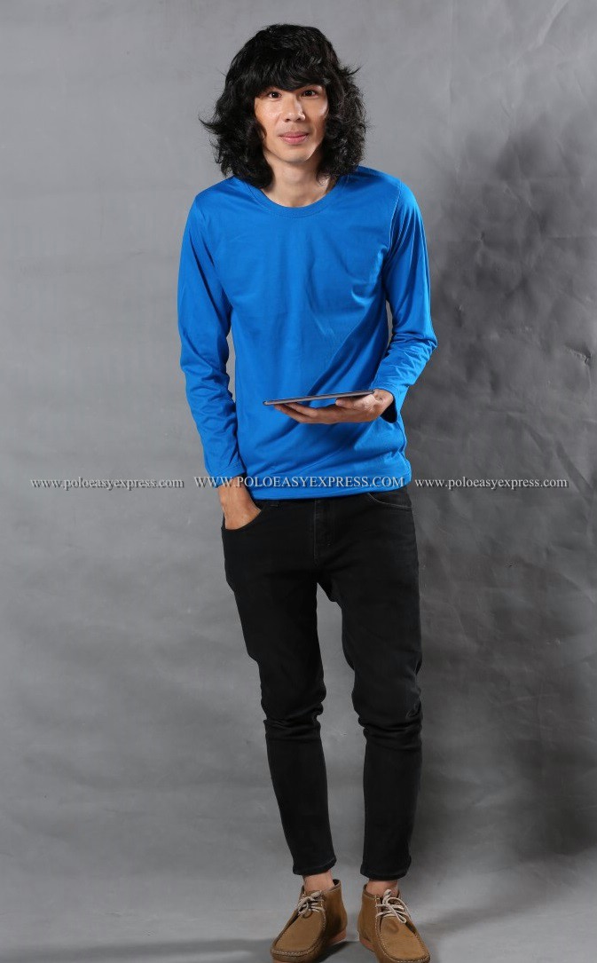 เสื้อยืด สีฟ้าทะเล คอกลม แขนยาว Size 2XL