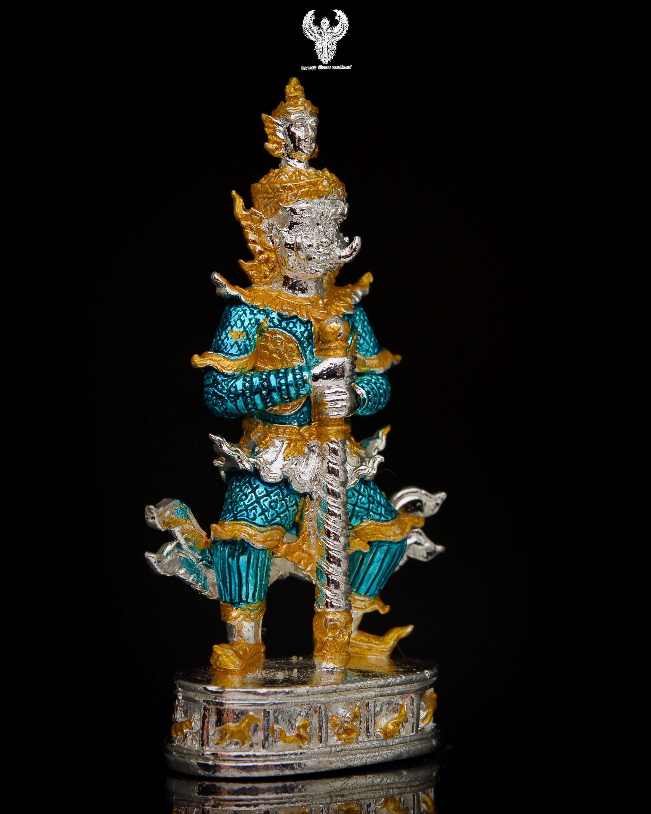 ท้าวเวสสุวรรณ ครูบาบุญยัง วัดห้วยน้ำอุ่น ลำพูน เนื้อสัมฤทธิ์ชุบเงินลงยาสีฟ้า หมายเลข 9