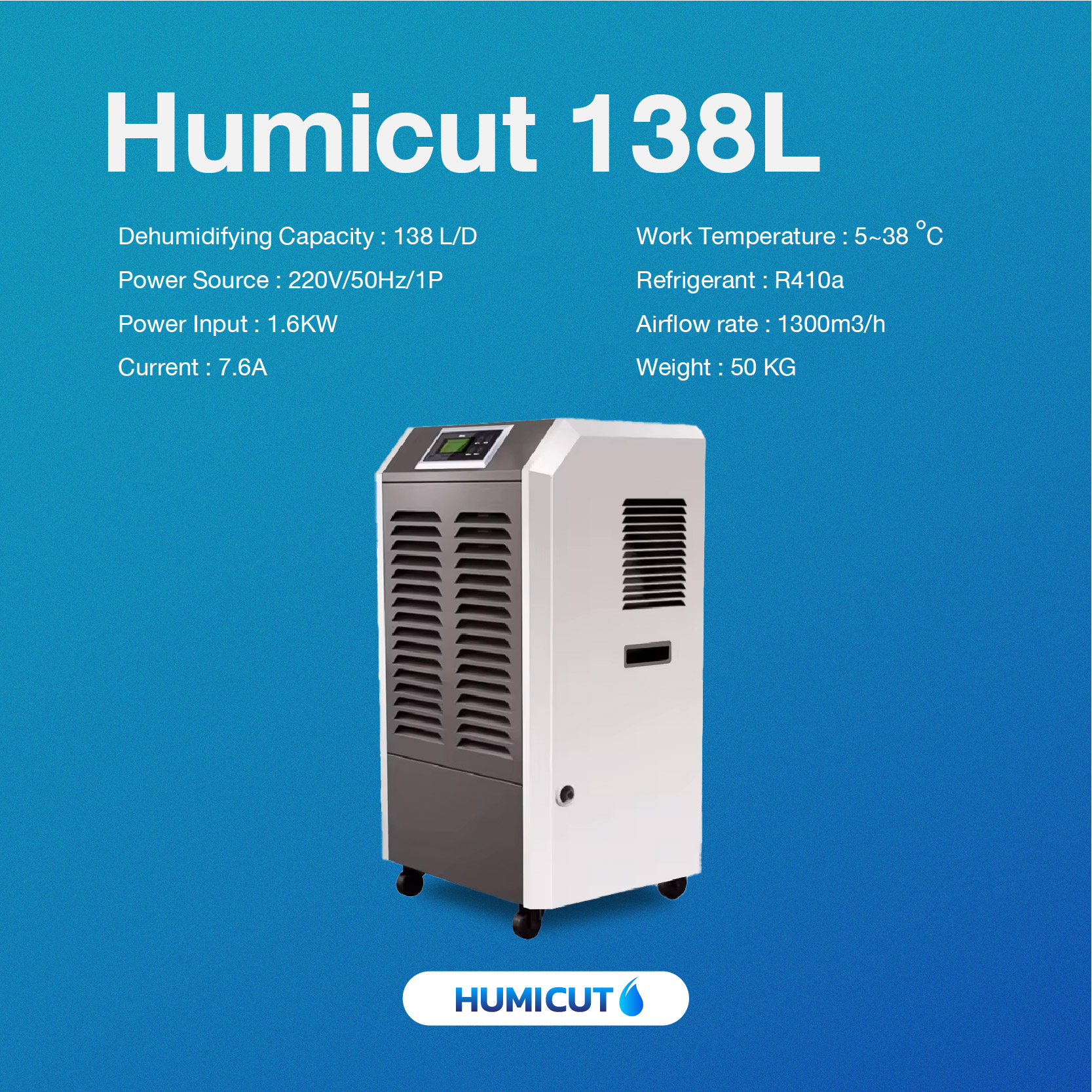 HUMICUT เครื่องลดความชื้นอุตสาหกรรม รุ่น Humicut 138L