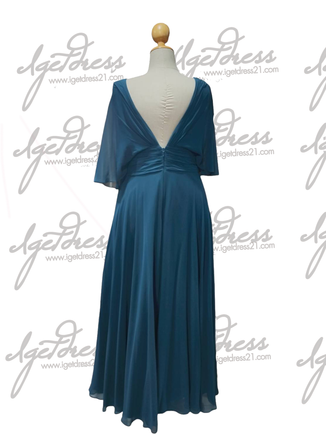 (PRE-LOVED) ชุดราตรียาวอก 50 ชีฟองปิดแขน สีกรม