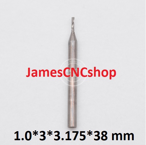 ดอกกกัดฟันเดี่ยวเกลียวขวา 1.0 mm แกน 3.175 mm (1/8") : Up cut Single Flute Spiral Carbide End Mill CNC Cutter Tool 1.0x3x3.175x38 mm