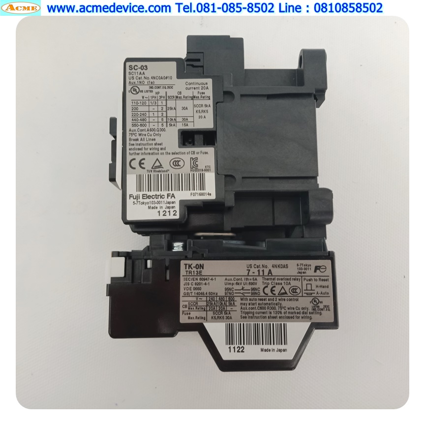 Magnetic Contactor Fuji รุ่น SW-03/2E, SC11AA, Coil 220v + Overload TK-0N 7-11A
