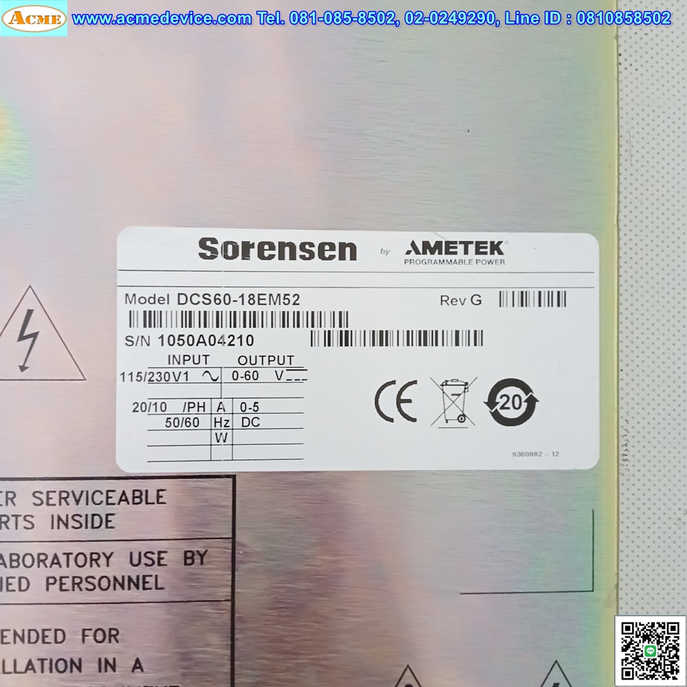 DC Power Supply Sorensen รุ่น DCS60-18E, 0-60V, 0-18A, 115/230Vac