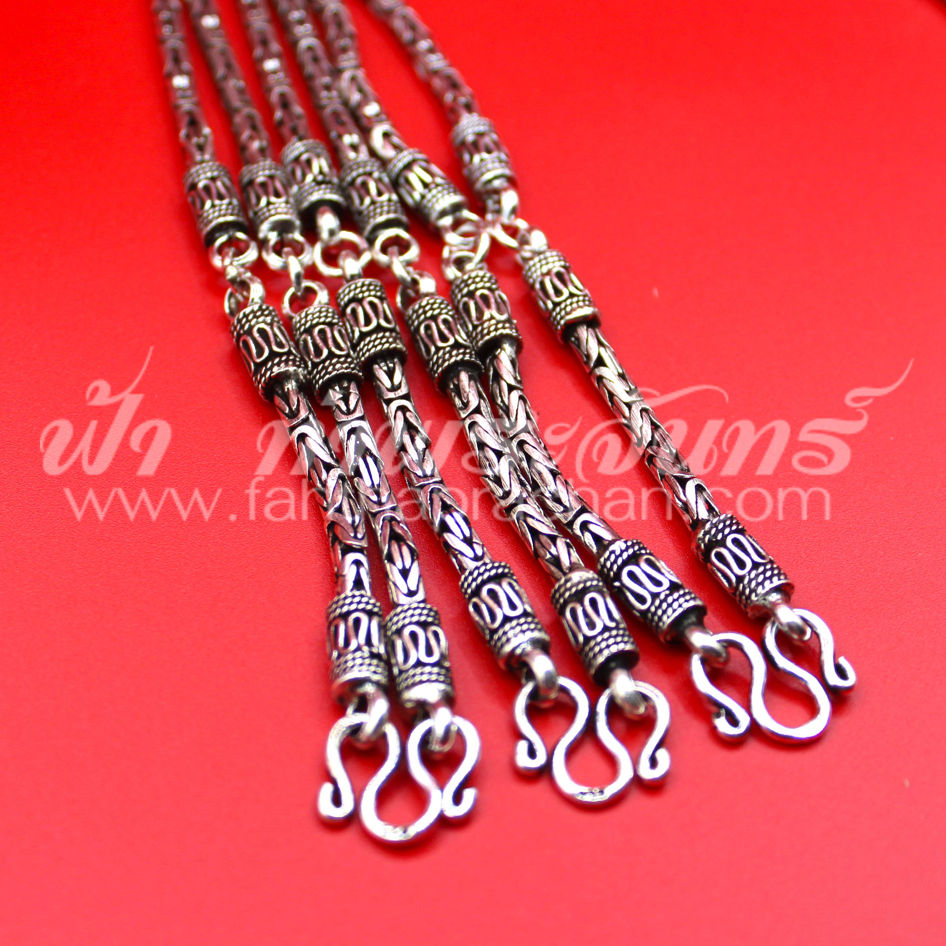 สร้อยคอเงินแท้ 92.5 ลายบาหลี รมดำ แบบ 3 ห่วง