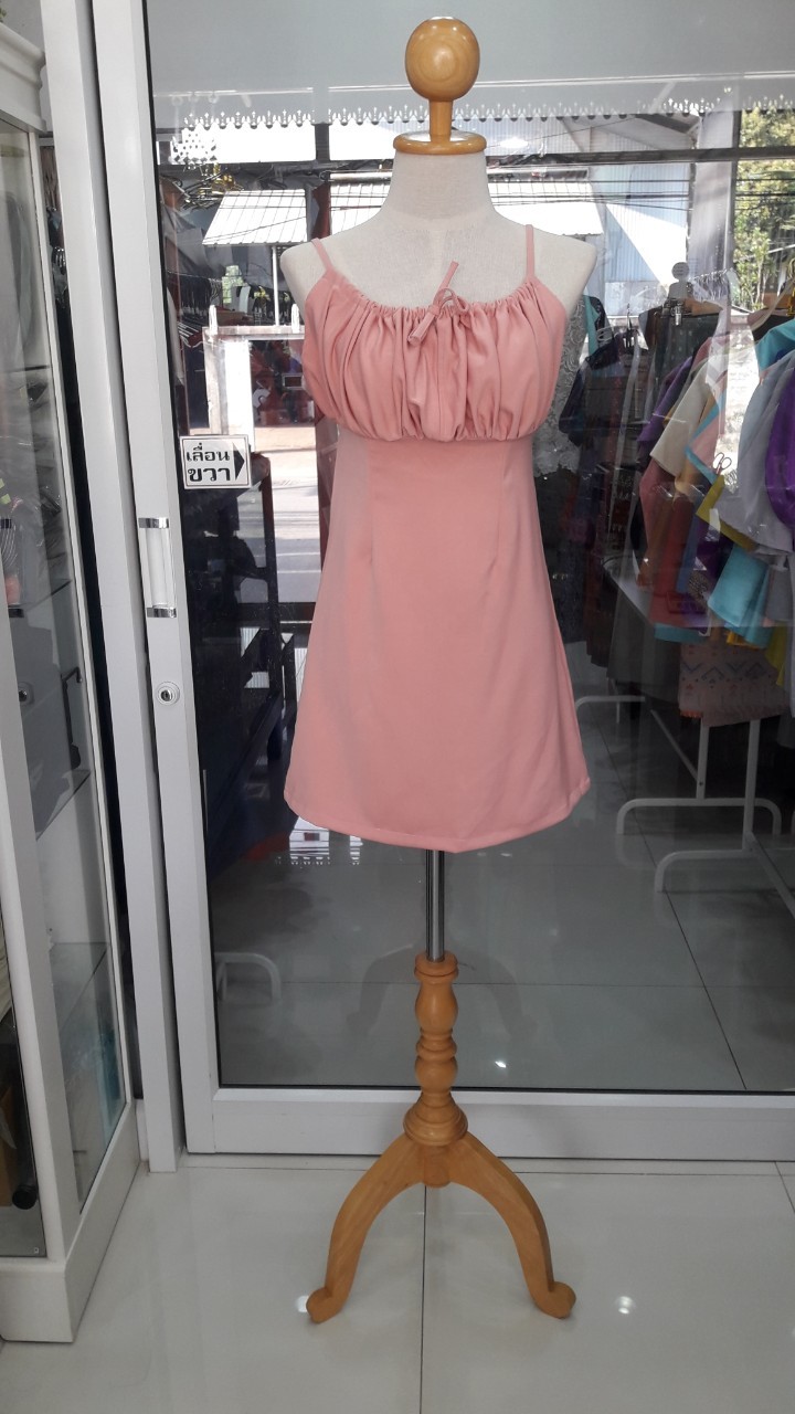 เดรสสั้นชมพูสายผูก (M)