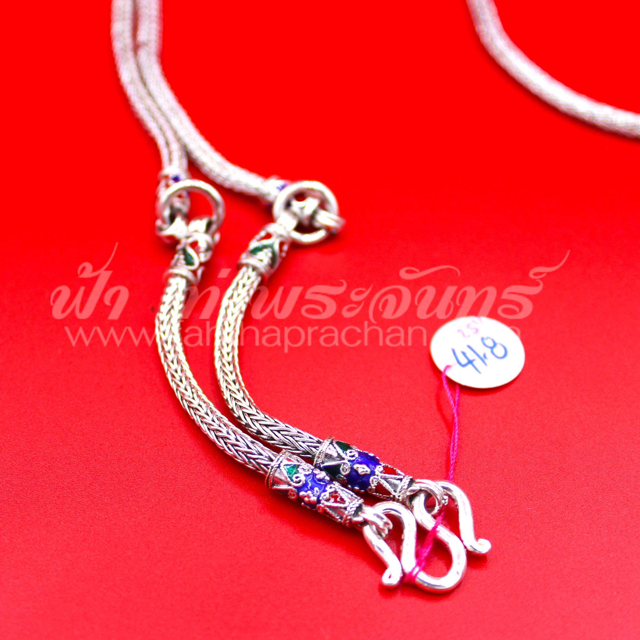 สร้อยคอเงินแท้ 92.5 ลายหกเสา หัวจรวดลงยา รมดำ แบบ 3 ห่วง