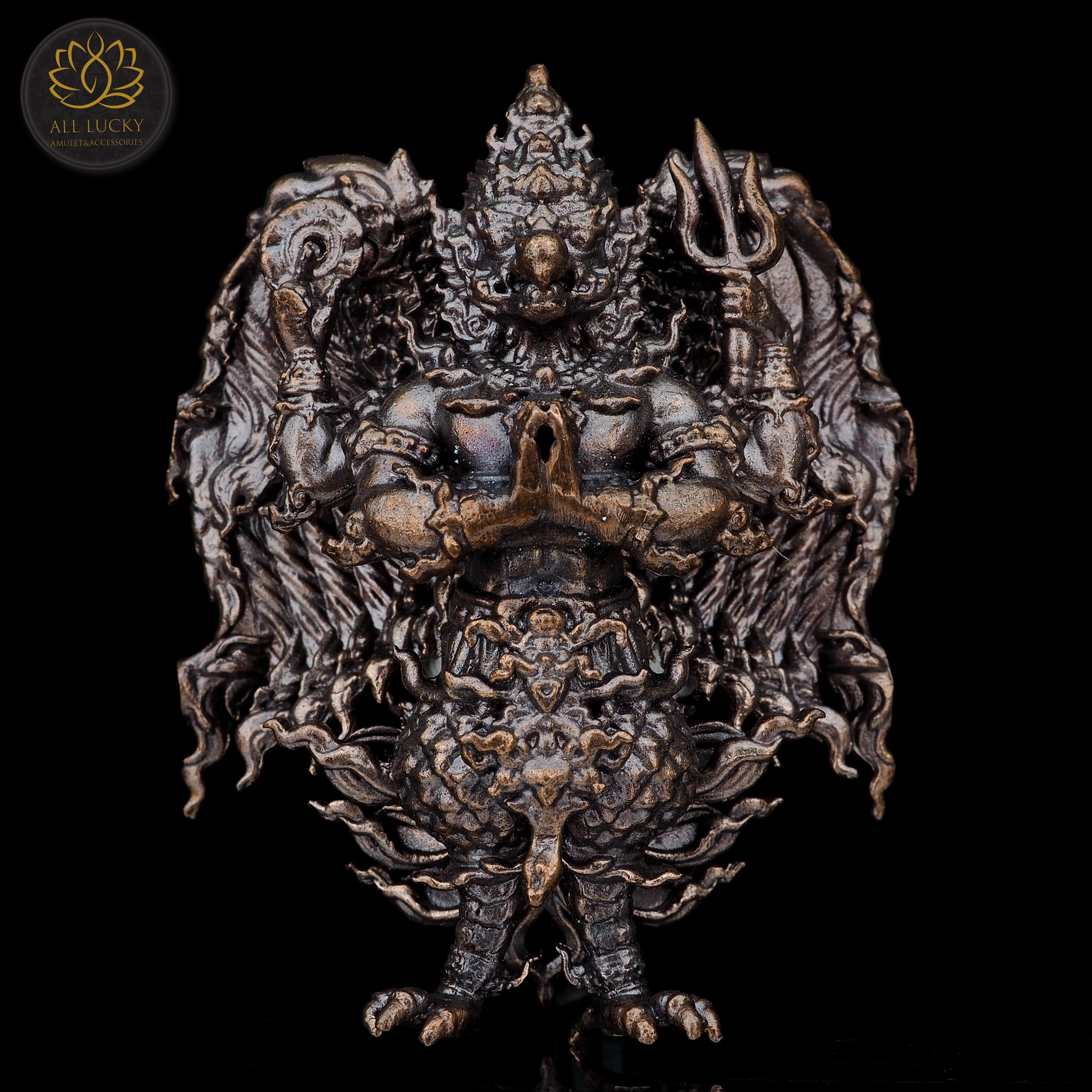พญาครุฑทรงฤทธิ์สี่กร รุ่น ประธานพร วัดบ้านหนองแวง มหาสารคาม เนื้อบรอนซ์ชมพูรมดำ เลข 99