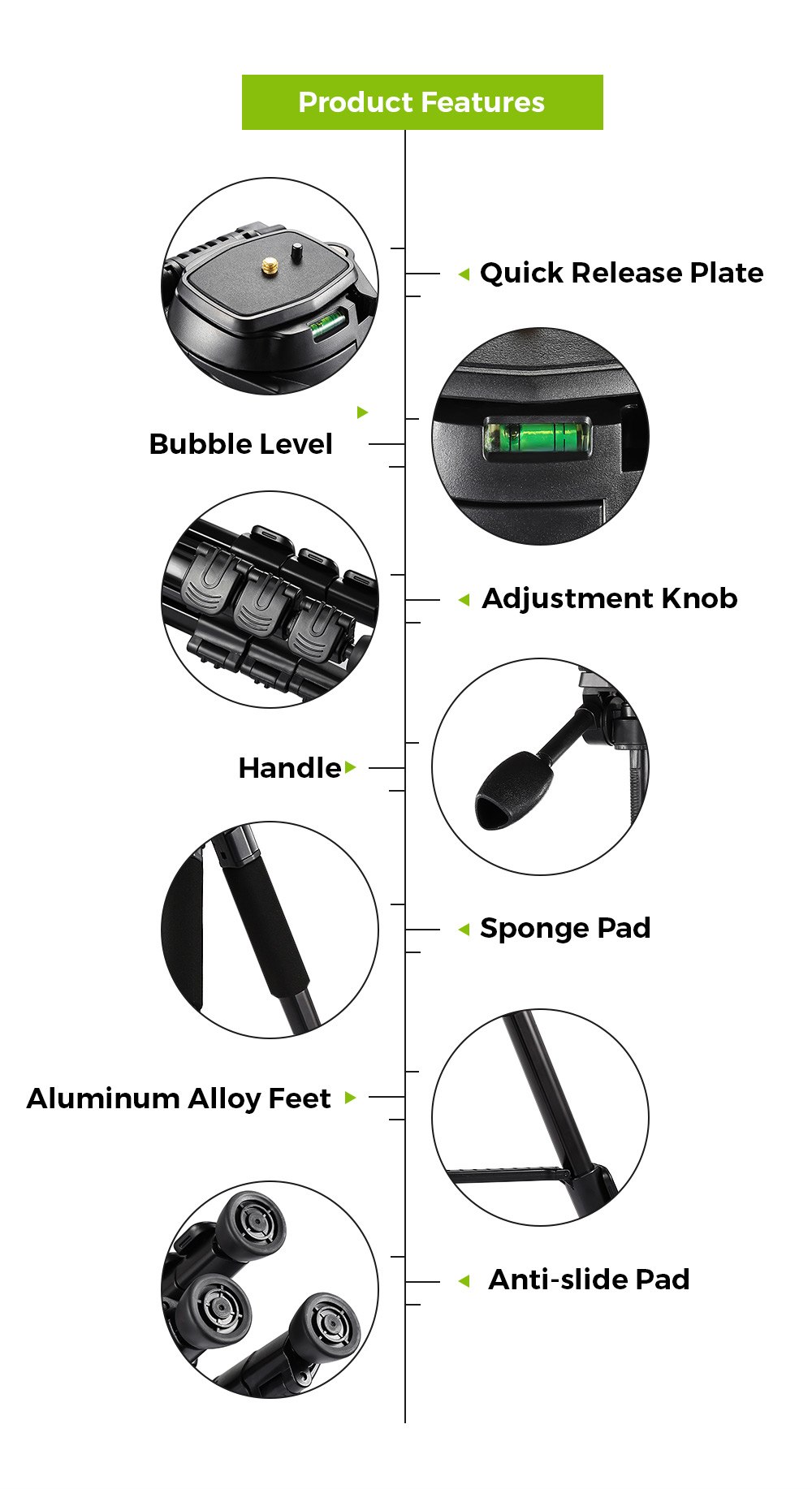 ขาตั้งกล้องพร้อมหัวแพนวิดีโอ ยี่ห้อ QZSD รุ่น Q111 รับน้ำหนักสูงสุด 5 KG ราคาถูก
