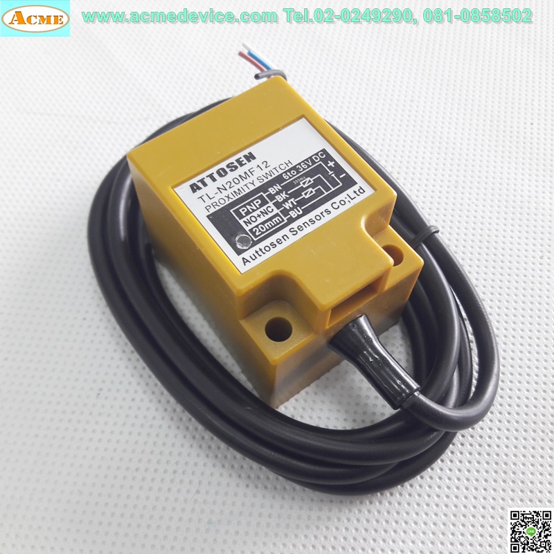 Proximity ATTOSEN รุ่น TL-N20MF12, ระยะ 20mm, 4wire, PNP, NO, NC