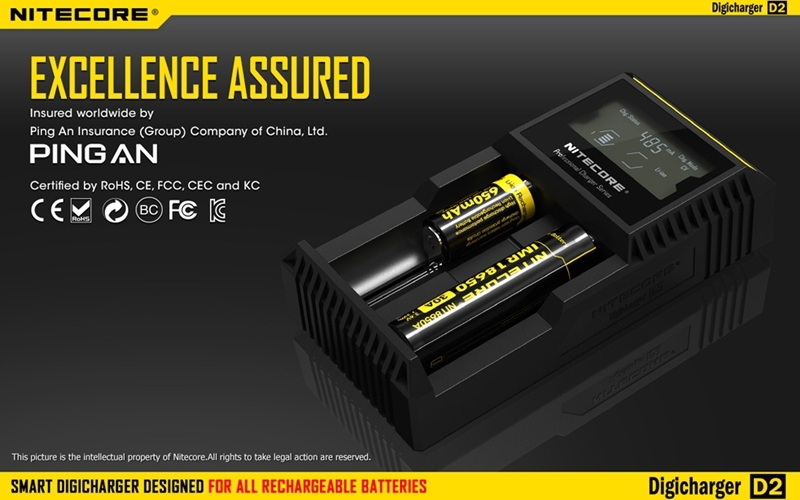 ที่ชาร์จแบตเตอรี่ NITECORE D2 Digicharger LCD Display Universal Battery Charger สำหรับแบต 3.7V และ 1.2V ของแท้ 100% Original for 26650 18650 18350 16340 14500 10440 AA AAA