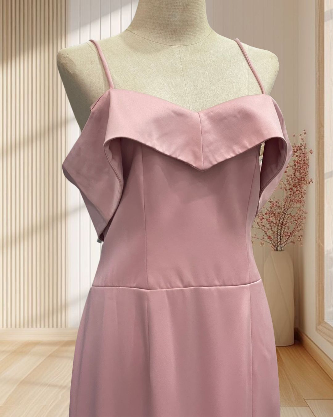 (PRE-LOVED) ราตรียาวสีชมพู สายเดี่ยวปาดไหล่ ไซส์ XL