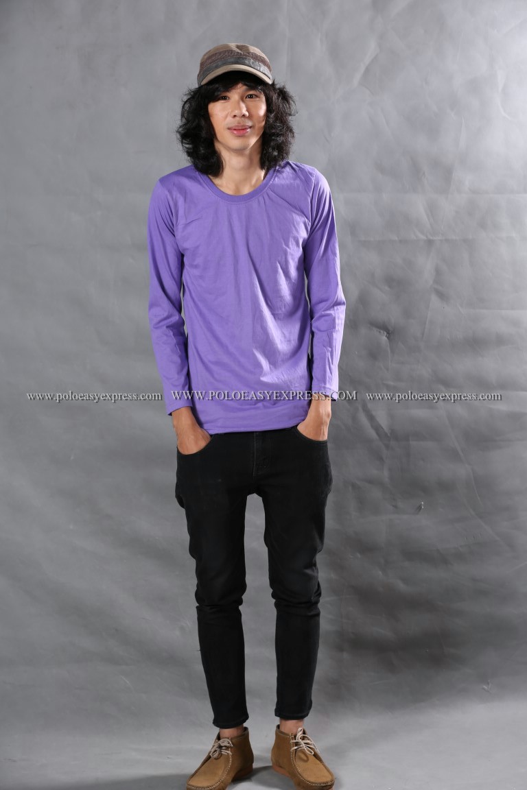เสื้อยืด สีม่วงอ่อน คอกลม แขนยาว Size XL