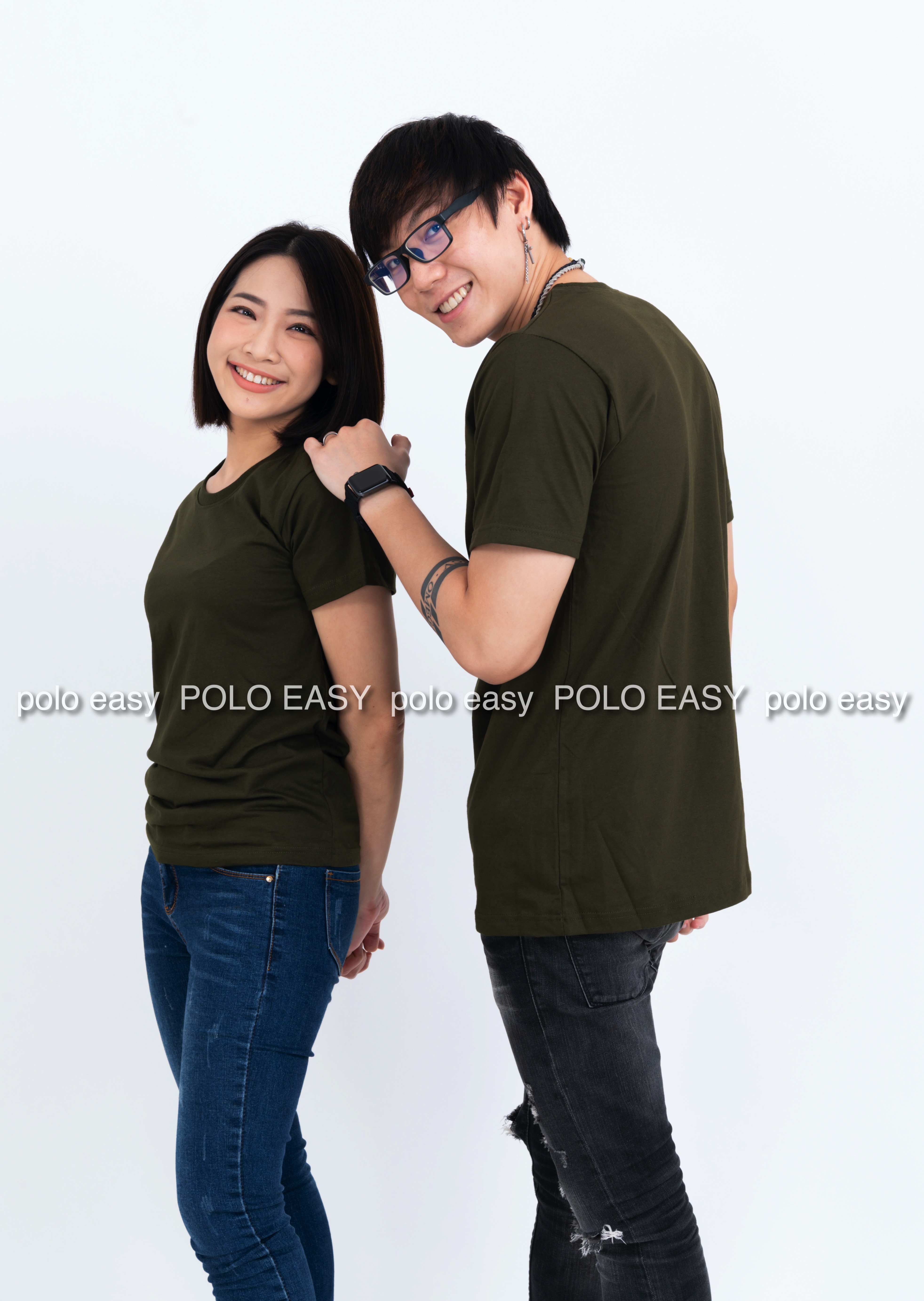 2XL เสื้อยืด สีเขียวขี้ม้า คอกลม แขนสั้น Size 2XL