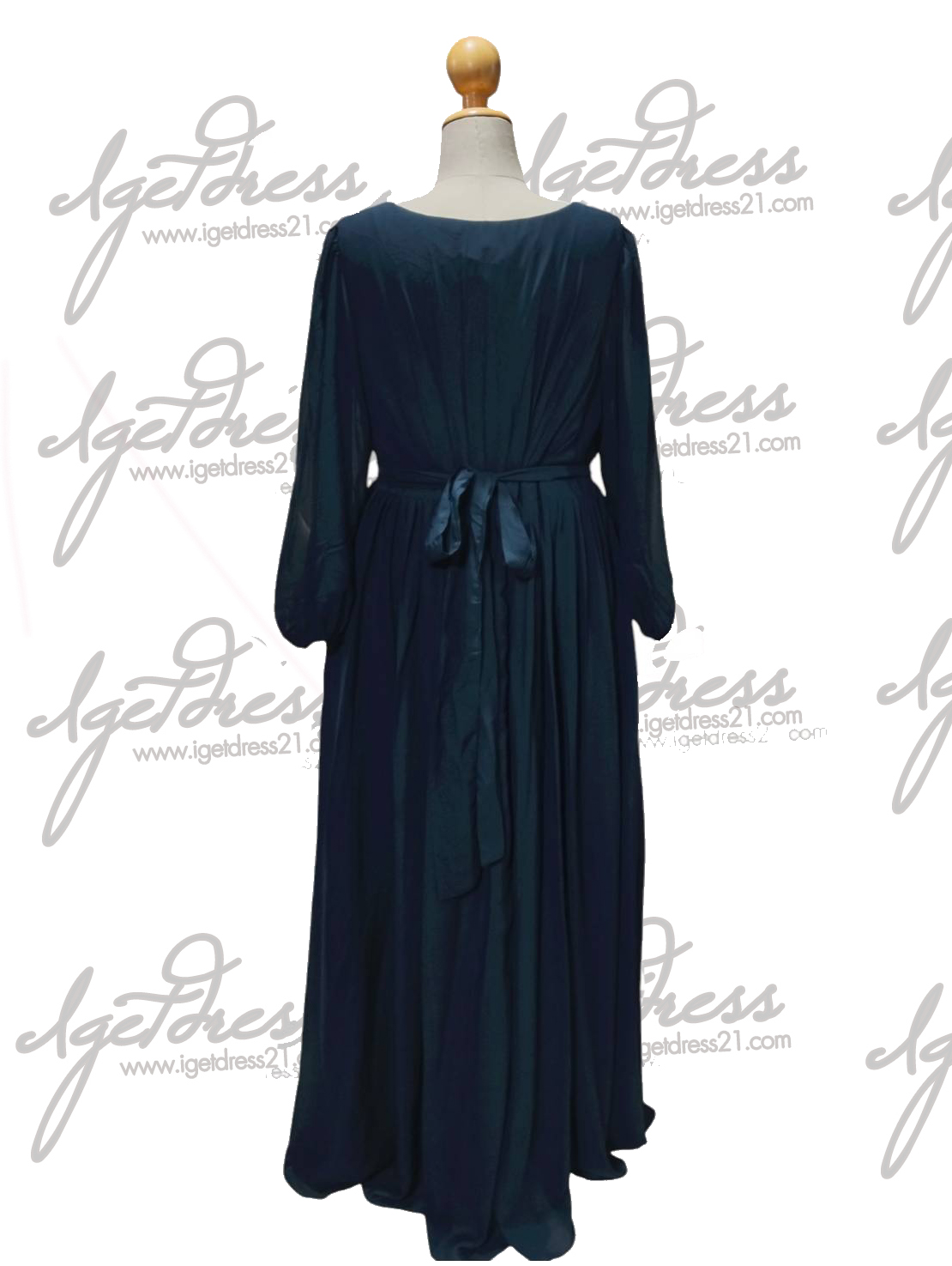 (PRE-LOVED) ชุดราตรียาวแขนยาวชีฟอง สีกรม 5XL