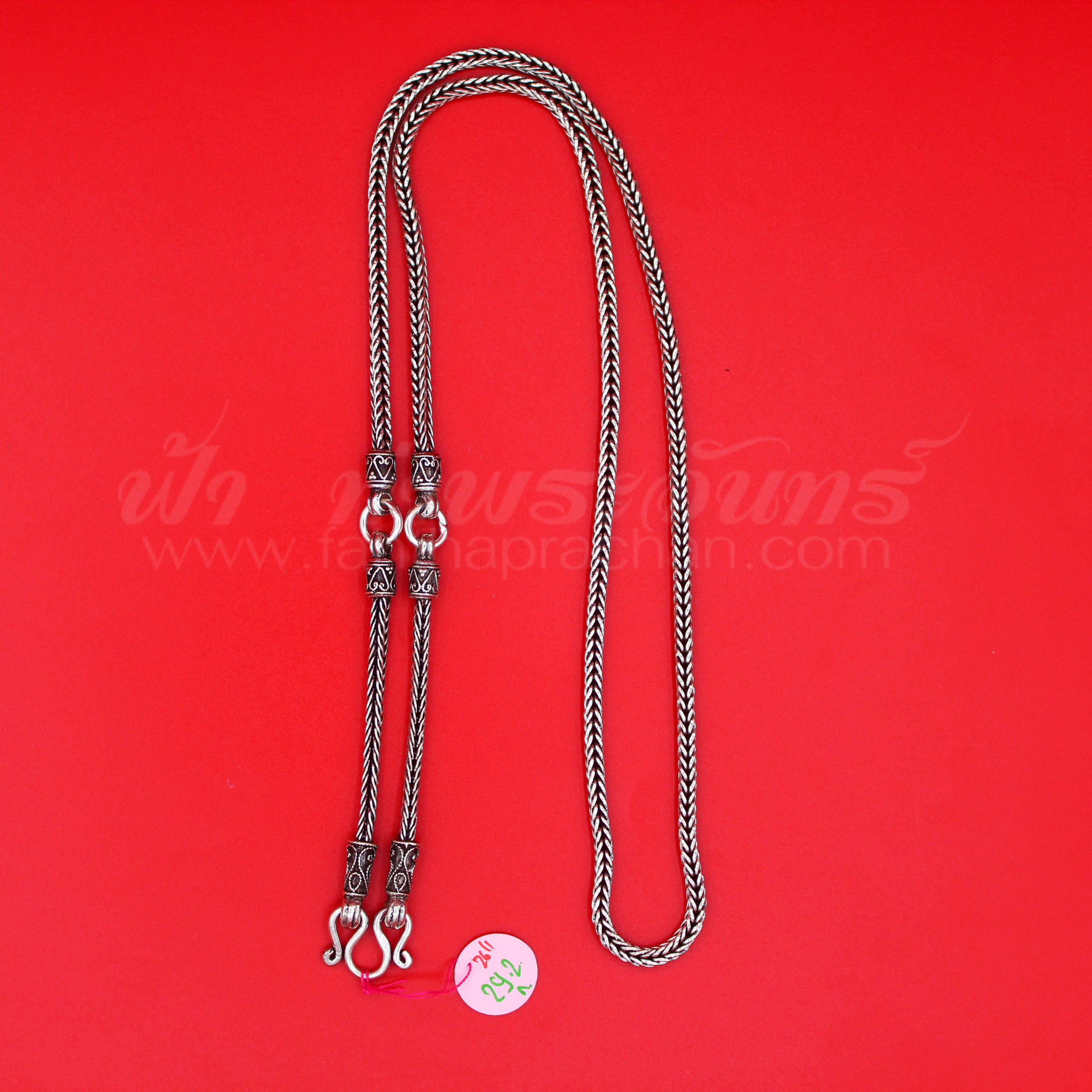 สร้อยคอเงินแท้ 92.5 ลายสี่เสา หัวจรวด รมดำ แบบ 3 ห่วง