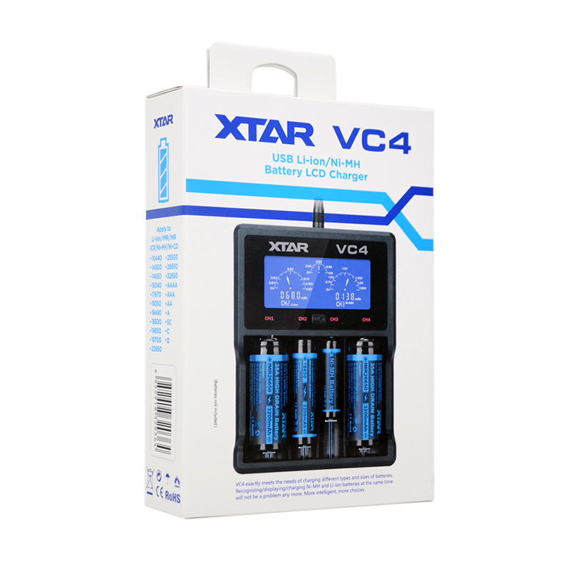 ที่ชาร์จแบตเตอรี่ XTAR VC4 USB LCD Universal Battery Charger แสดงความจุ mAh ได้ สำหรับแบต 3.7v และ 1.2v ของแท้ 100% สำหรับ 26650 18650 14500 AA AAA