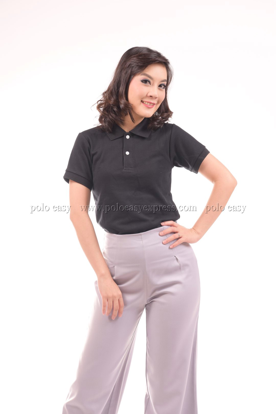 เสื้อโปโล สีดำ TK Premium แขนสั้น ทรงเว้า (หญิง) Size 2XL