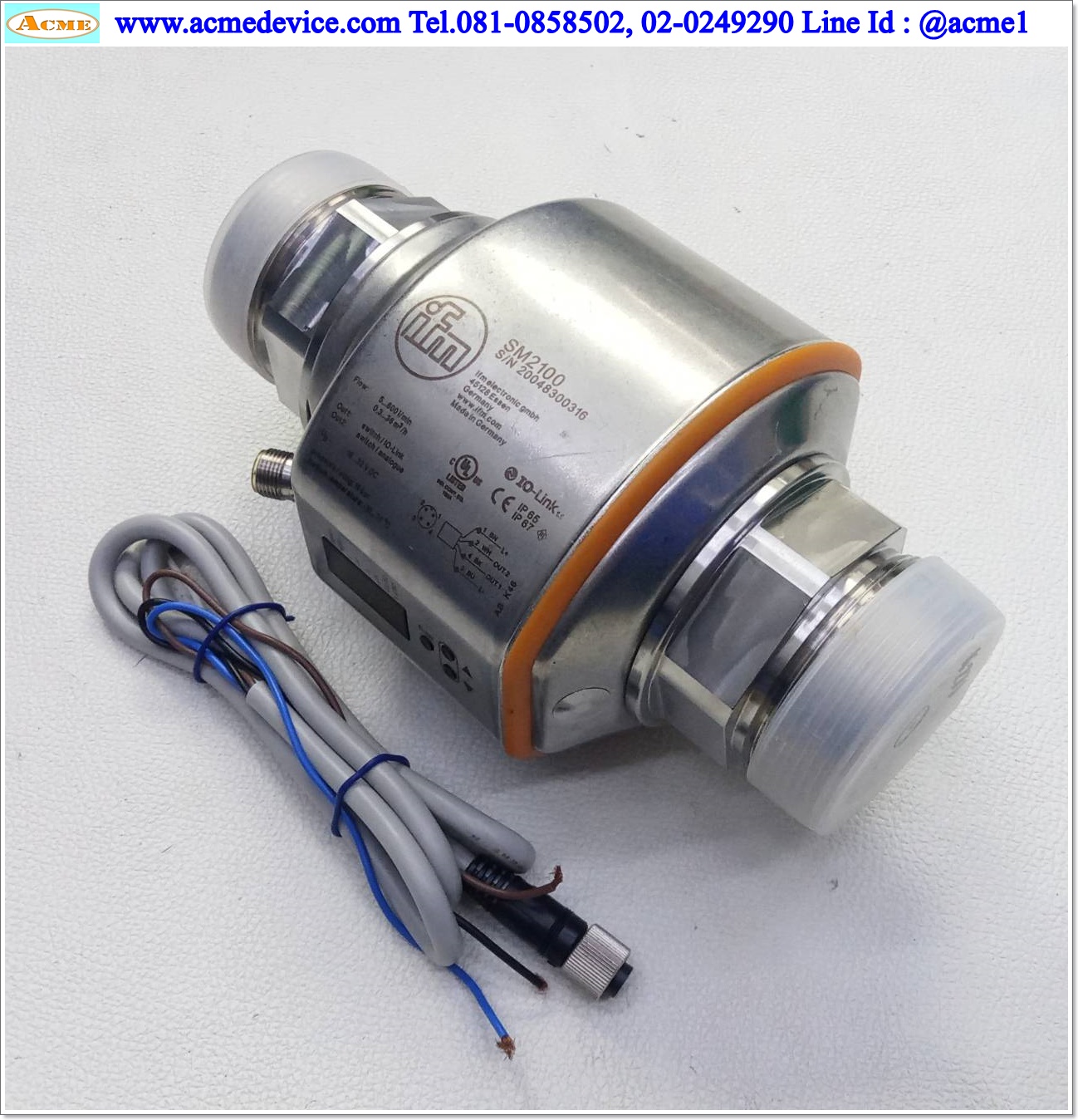 Flow Sensor IFM รุ่น SM2100, 5...600 l/min 0.3...36 m(3)/h, digital & Analog Outputs, Power Input 18-32Vdc