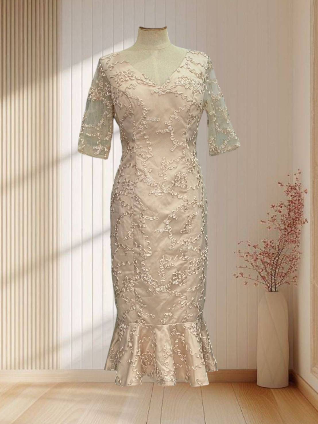 ราตรีสีครีม ปักเลื่อม ชุดเช้า งานบุญ ไซส์ L