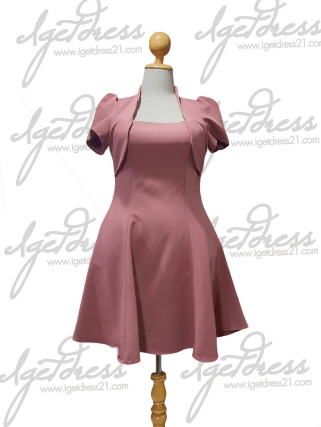 ชุดราตรีสั้นเสื้อคลุมหลอกผ้าโคโค่สีชมพูเข้ม 2XL