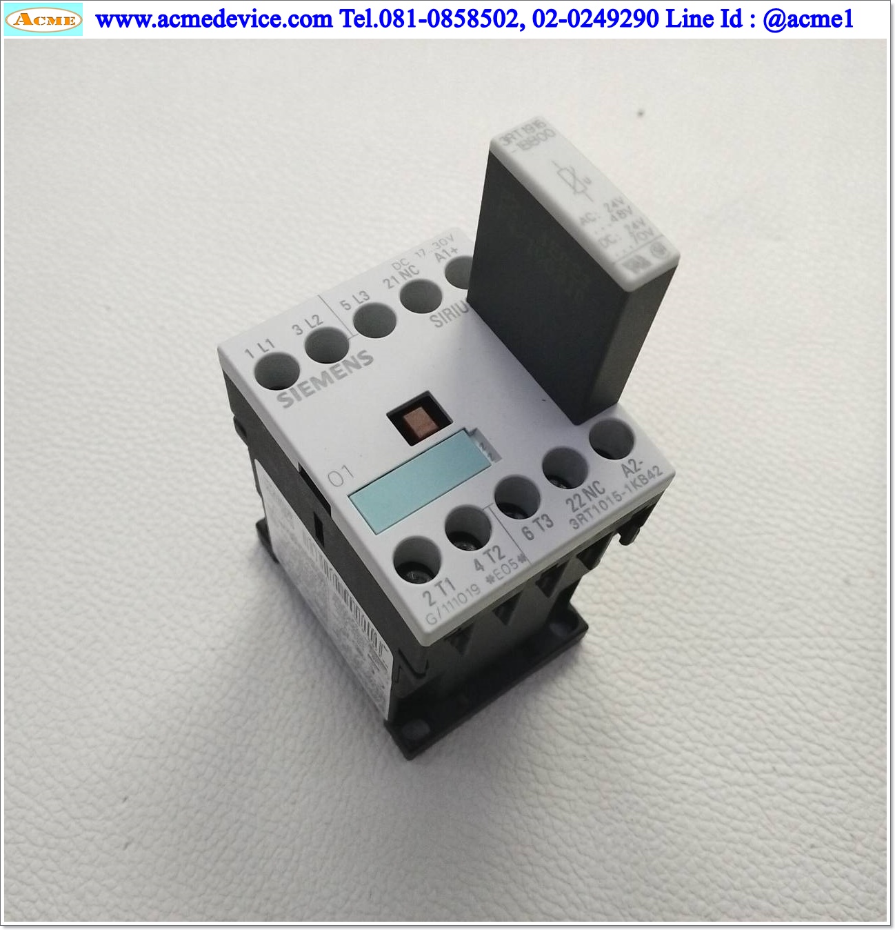 Magnetic Contactor Siemens รุ่น 3RT1015-1KB42 + 3RT1916-1BB00 , Current Rating 7A, Coil 24Vdc