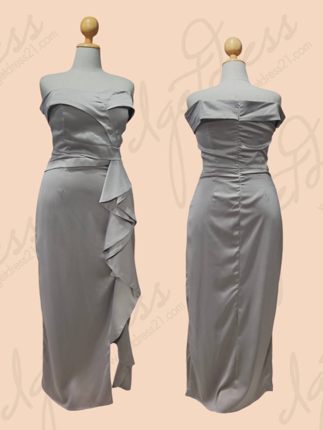 (PRE-LOVED) ยาวเทาปาดไหล่จีบหน้า(2XL) มือ2