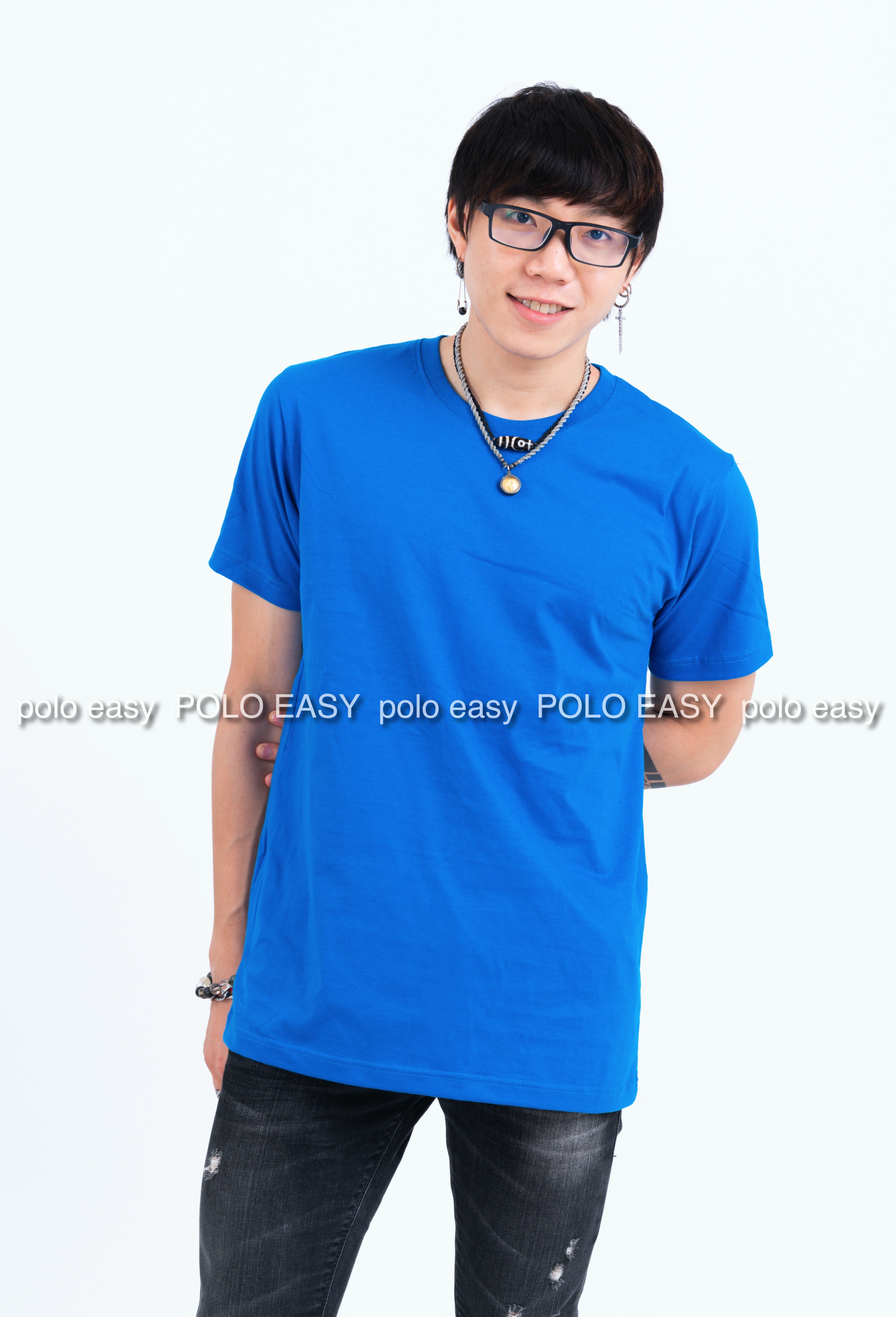 XL เสื้อยืด สีฟ้าทะเล คอกลม แขนสั้น Size XL