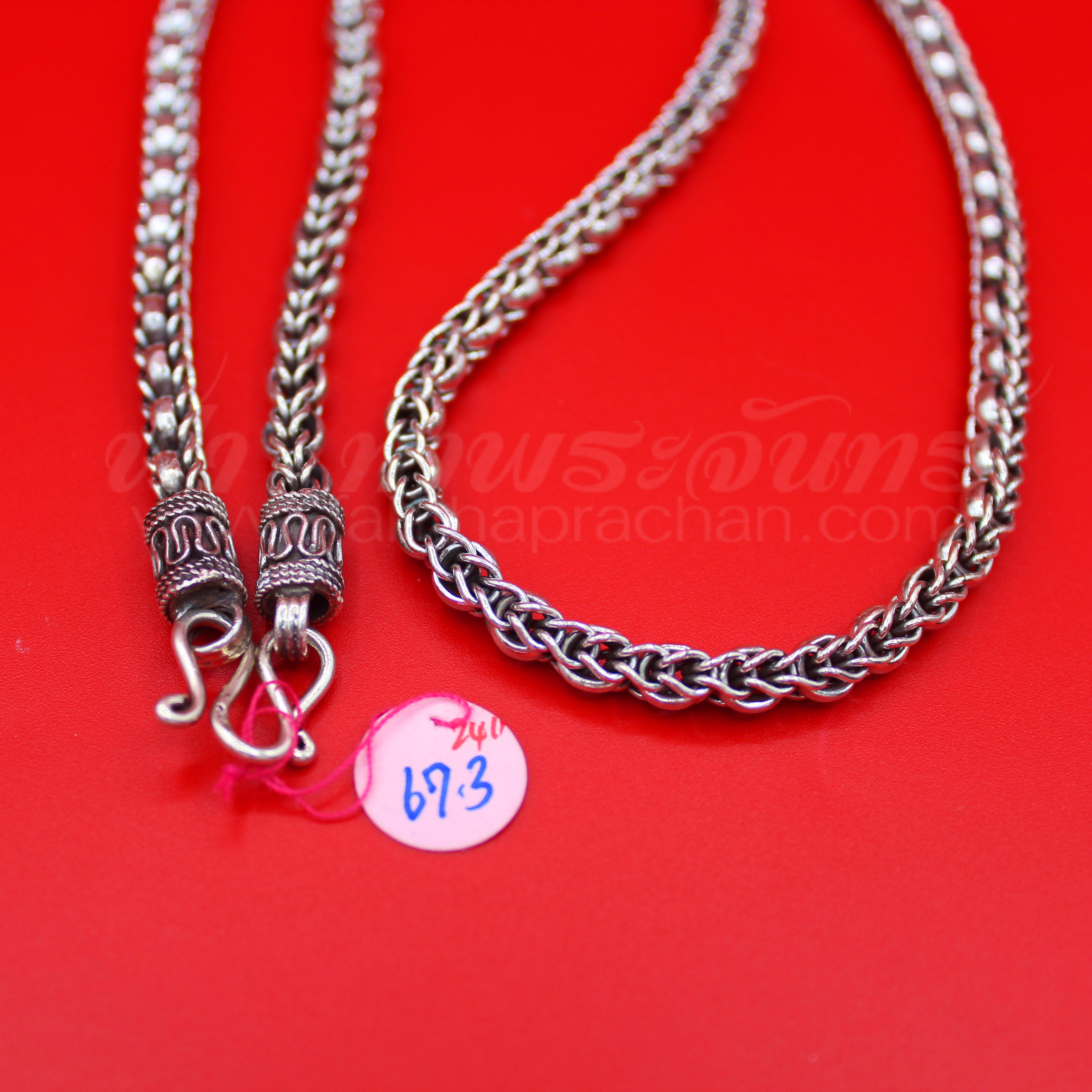 สร้อยคอเงินแท้ 92.5 ลายหางกระรอก หัวจรวด รมดำ