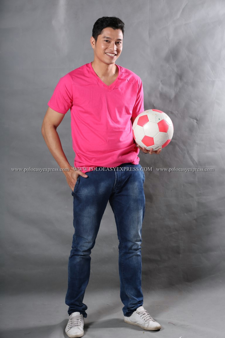 2XL เสื้อยืด สีชมพู Pinky คอวี แขนสั้น Size 2XL