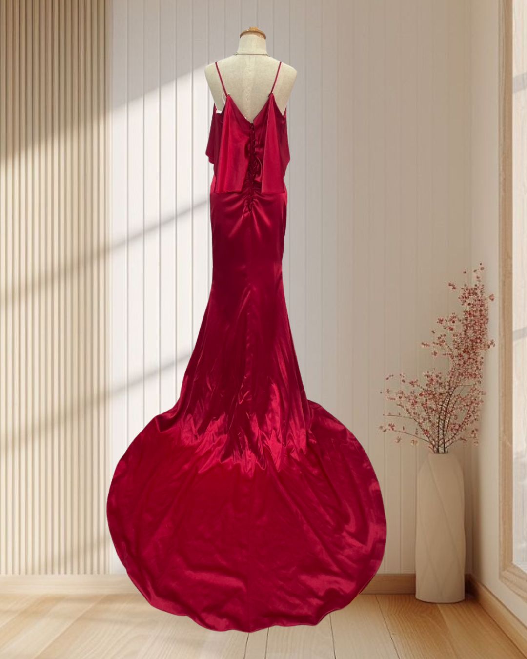 (PRE-LOVED) ยาวแดงสายเดี่ยวสานหลังหางปลายาว (ฟรีไซส์)