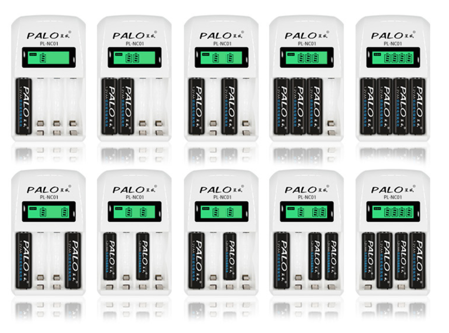 แท่นชาร์จพร้อมถ่านชาร์จ AAA , AA และ ยี่ห้อ PALO รุ่น NC01 สำหรับไฟLED แฟลชถ่ายภาพ