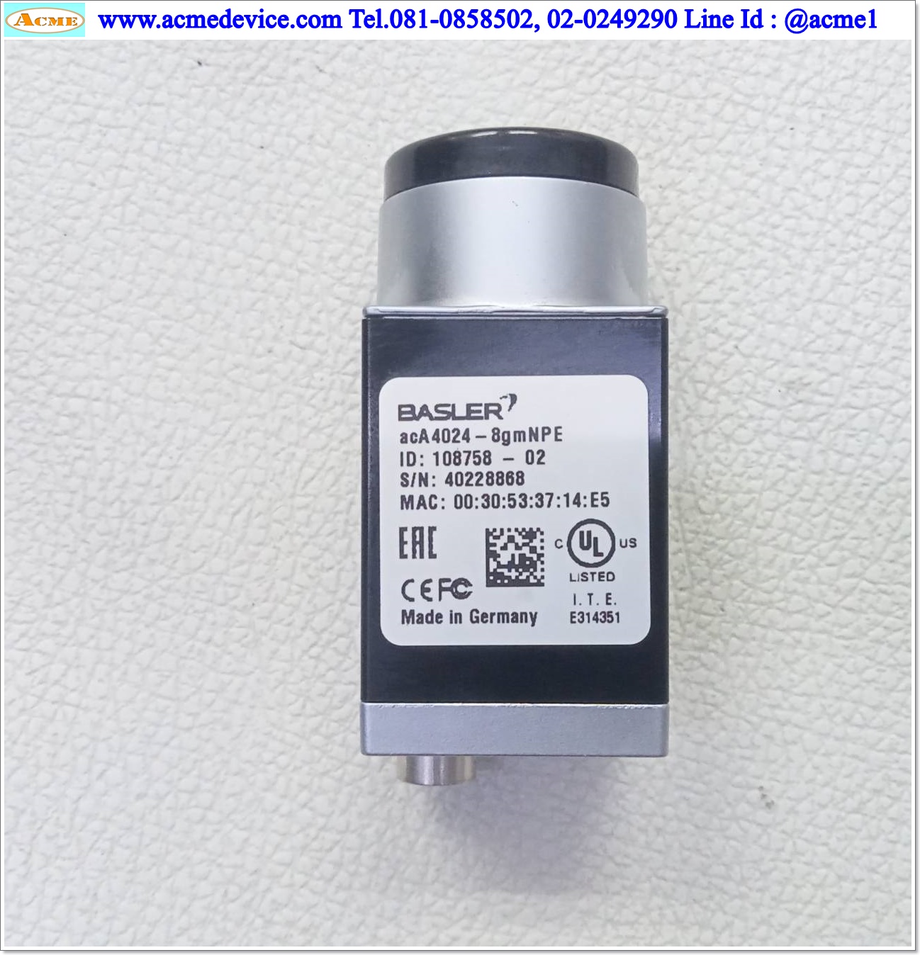 Camera Basler รุ่น acA4024-8gm, acA4024-8gmNPE, Resolution 12.2 MP, 4024 px x 3036 px, Monochom, GigE, C-mount