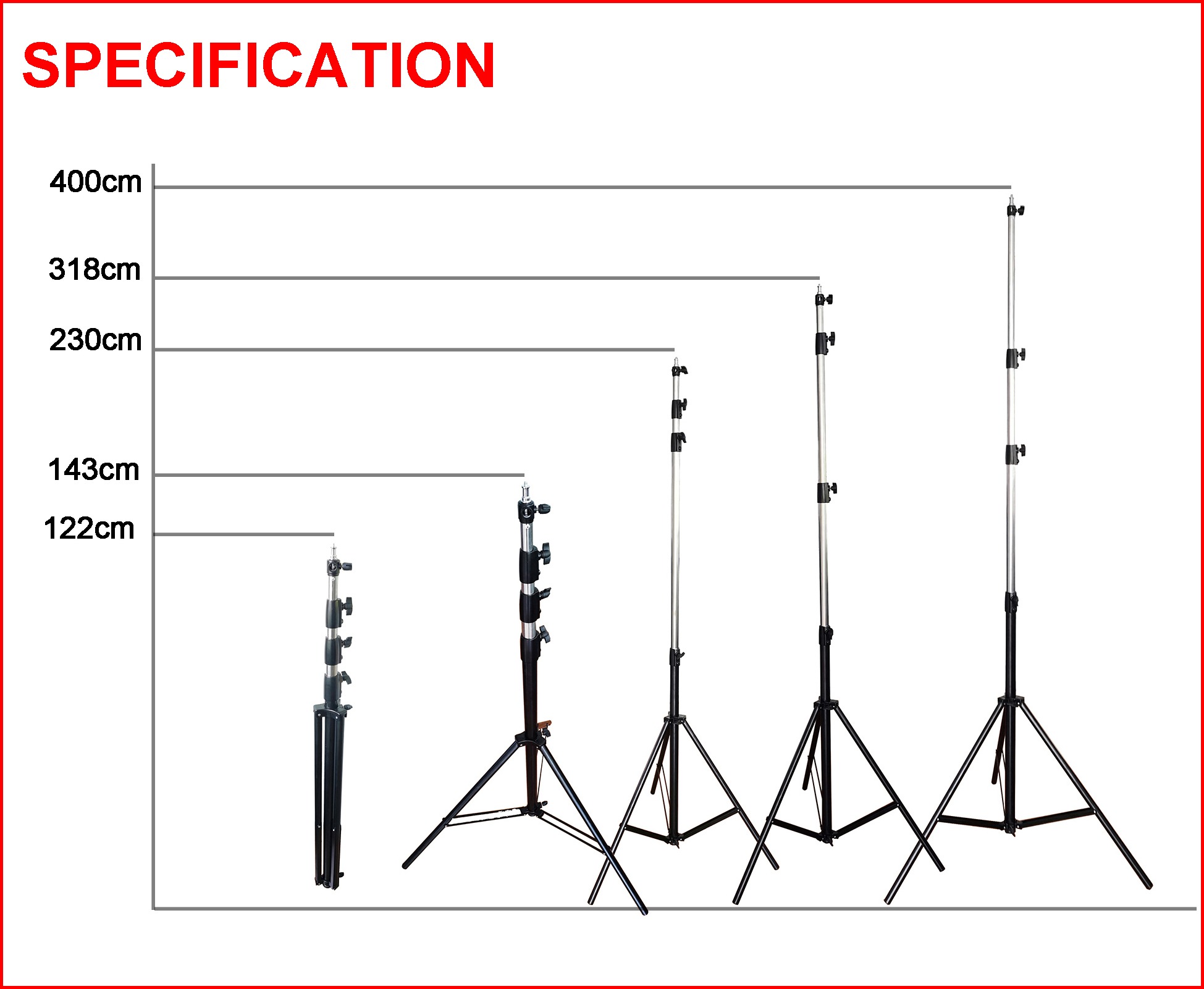 ขาตั้งไฟ ยี่ห้อ QIHE รุ่น J380T ความสูง 380 cm. คุณภาพสูง แข็งแรง รับน้ำหนักได้ 10 kg ของแท้ ราคาถูก