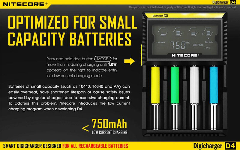 ที่ชาร์จแบตเตอรี่ NITECORE D4 Digicharger LCD Display Universal Battery Charger สำหรับแบต 3.7V และ 1.2V ของแท้ 100% Original for 26650 18650 18350 16340 14500 10440 AA AAA