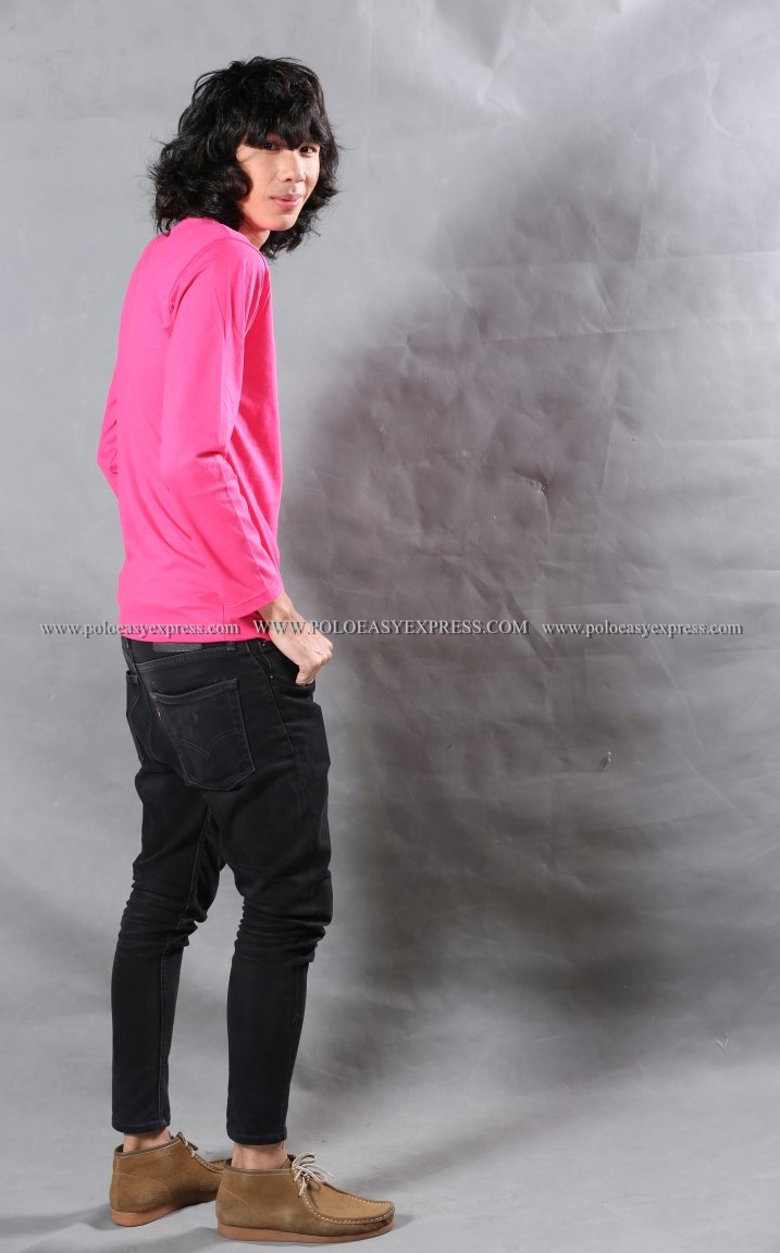 เสื้อยืด สีชมพู Pinky คอกลม แขนยาว Size 4XL