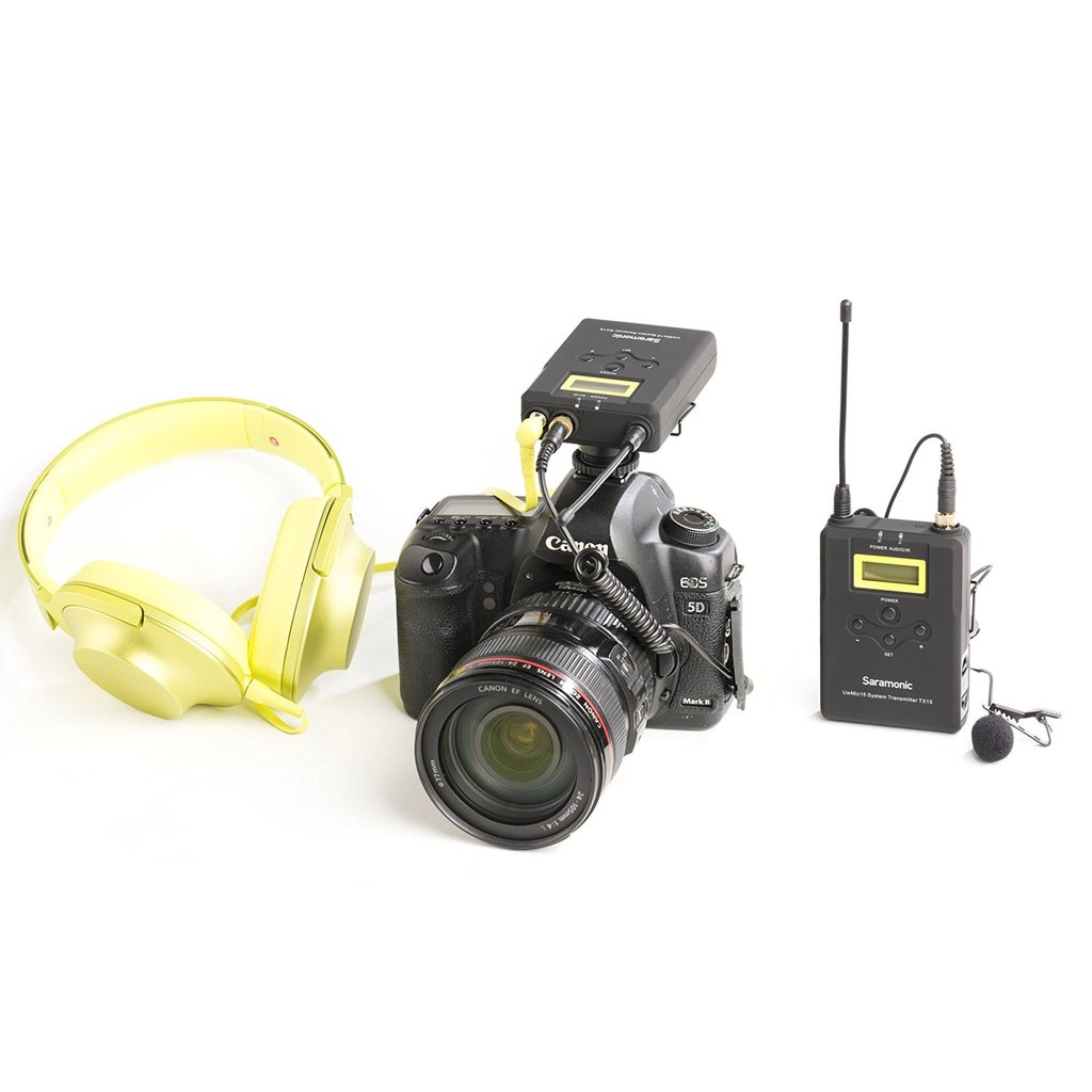 Saramonic UWMIC15 (RX15+TX15) 16-Channel Digital UHF Wireless Lavalier Microphone System with Bodypack Transmitter, Portable Receiver, Lav Mic, Shoe Mount, XLR/3.5mm Outputs (RX15+TX15)