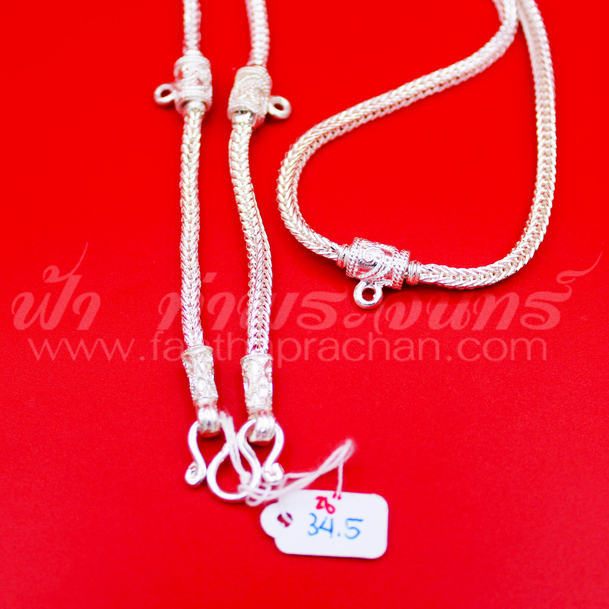 สร้อยคอเงินแท้ 92.5 ลายสี่เสา หัวจรวด แบบสามห่วง มีห่วงหลัง