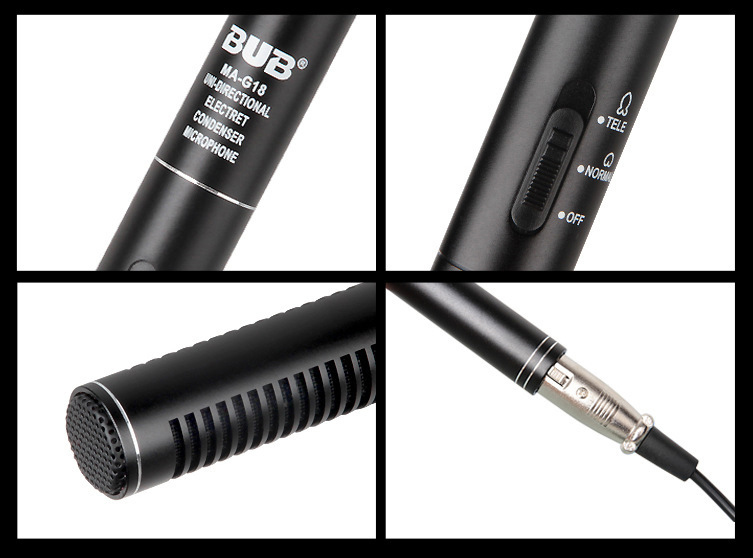 ไมโครโฟน shotgun ยี่ห้อBUB MA-G18สำหรับกล้องDSLR หรือกล้องวิดีโอ โหมดรับเสียงระยะไกลและระยะใกล้