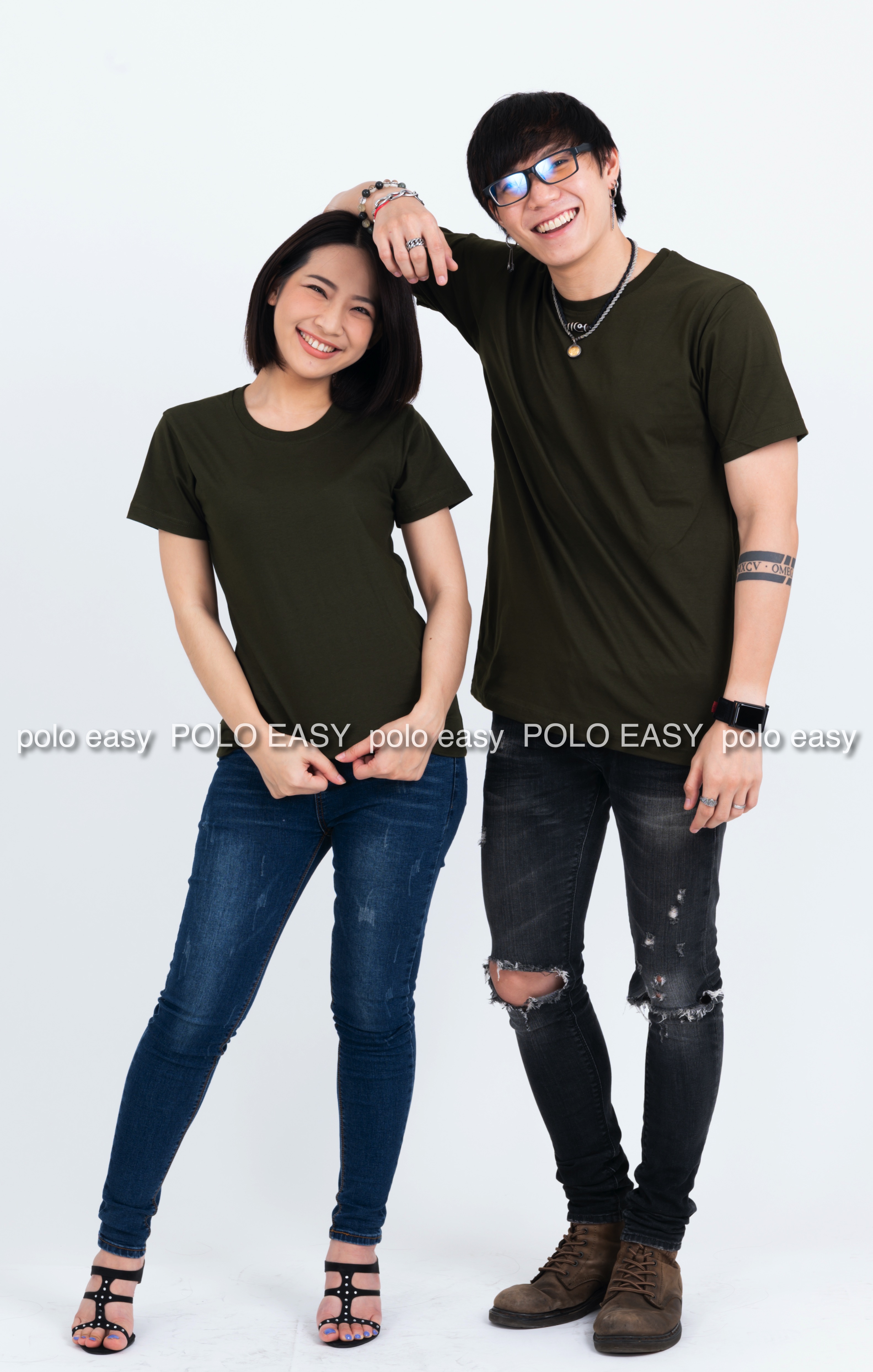 4XL เสื้อยืด สีเขียวขี้ม้า คอกลม แขนสั้น Size 4XL