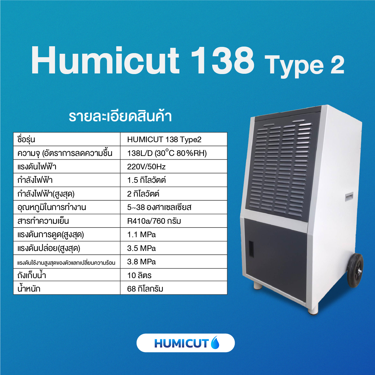 เครื่องลดความชื้นอุตสาหกรรม HUMICUT รุ่น Humicut 138 Type 2